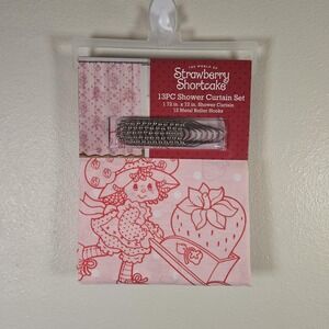 Strawberry Shortcake 13PC Shower Curtain Set‎ Pink 72x72 Fabric Kids Bathroom